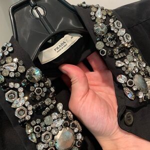 DESIGNER PRADA BLACK SHIRT W EMBROIDERED COLLAR